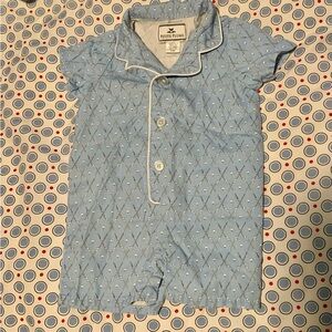 Petite Plume Light Blue Quilted Short-Sleeve Romper